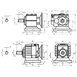 Stirnradgetriebemotor HR/I 0,09kW 230/400V 50Hz Bauform B3 IE1 n2=53 /min Md2=16 Nm (Betriebsanleitung im Internet unter www.maedler.de im Bereich Downloads), Technische Zeichnung