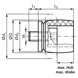 Strukturdämpfer TS 20-10 Durchmesser 19,5mm Gewinde M6 , Technische Zeichnung