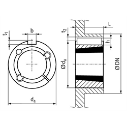 Adapter für Taper-Spannbuchse 4040 Außendurchmesser 185mm Material Grauguss, Technische Zeichnung