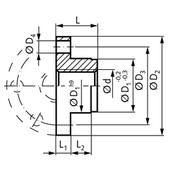 Einbaufertige Flanschmutter mit Trapezgewinde DIN 103 Tr. 20 x 8 P4 zweigängig rechts Material GG, Technische Zeichnung
