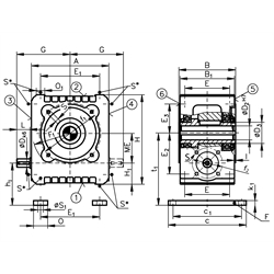 Schneckengetriebe ZM/I Ausführung HL Größe 50 i=38,0:1 (Betriebsanleitung im Internet unter www.maedler.de im Bereich Downloads), Technische Zeichnung