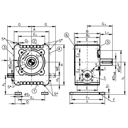 Schneckengetriebe ZM/I, Größe 63, Abtriebswelle rechts, Technische Zeichnung