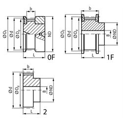 Normzahnriemenrad aus Aluminium Teilung MXL 48 Zähne für Riemenbreite 025 , Technische Zeichnung