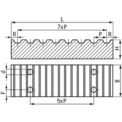 Klemmplatte aus Aluminium für Zahnriemen Profil AT10 Riemenbreite 32mm , Technische Zeichnung