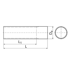 Zahnwelle Teilung MXL 0,080" (2,03mm) 60 Zähne Länge 160mm Material Aluminium , Technische Zeichnung