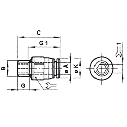 Gerade Einschraubverbindung Rohr-Außendurchmesser 4mm Gewinde G1/8 , Technische Zeichnung