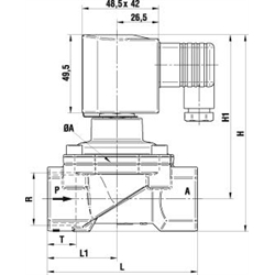 2/2 Wegeventile, DN 20 und DN 25, Standard-Bauform, Technische Zeichnung