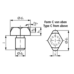 Aufnahmebolzen DIN 6321 Form C kurz Ø 8mm x 10mm Gesamtlänge 19mm Stahl gehärtet und geschliffen, Technische Zeichnung