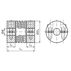 Ausgleichskupplungen KA, kurz, Aluminium, Technische Zeichnung