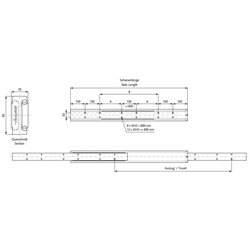 Auszugschienen DZ 4180, Breite 35 mm, bis 980 kg, Vollauszug, Technische Zeichnung