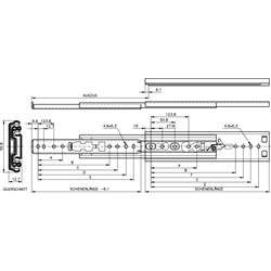 Auszugschienensatz DZ 3307 Schienenlänge 305mm hell verzinkt, Technische Zeichnung
