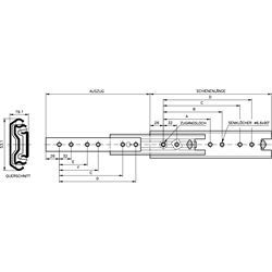 Auszugschienensatz DZ 5321 SC Schienenlänge 400mm hell verzinkt, Technische Zeichnung