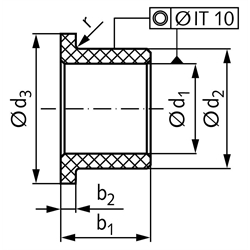 Gleitlager-Bundbuchsen aus Kunststoff EP43 TM, bis 240°C, Technische Zeichnung
