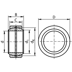 Gelenklager DIN ISO 12240-1, E, nachschmierbar, Technische Zeichnung
