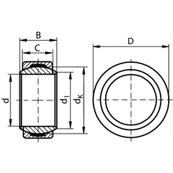 Gelenklager DIN ISO 12240-1, E, Edelstahl, wartungsfrei, Technische Zeichnung