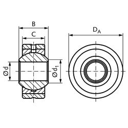Gelenklager DIN ISO 12240-1, K, Edelstahl, mit Außenring, nachschmierbar, Technische Zeichnung