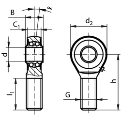 Gelenkköpfe BR DIN ISO 12240-4, K, Pendelkugellagerung, Außengewinde, Technische Zeichnung