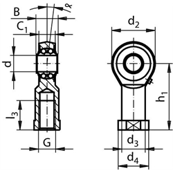 Gelenkköpfe BR DIN ISO 12240-4, K, Pendelkugellagerung, Innengewinde, Technische Zeichnung