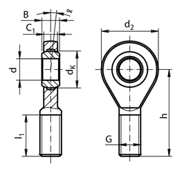 Gelenkköpfe GAW DIN ISO 12240-4, E, wartungsfrei, Außengewinde, Technische Zeichnung