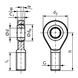 Gelenkköpfe GAW DIN ISO 12240-4, E, wartungsfrei, Außengewinde, Technische Zeichnung