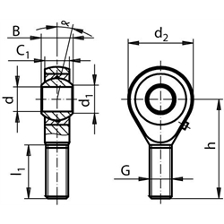 Gelenkköpfe GS DIN ISO 12240-4, K, nachschmierbar, Außengewinde, Technische Zeichnung