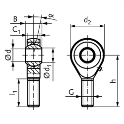Gelenkköpfe GS DIN ISO 12240-4, K, nachschmierbar, Außengewinde, Technische Zeichnung