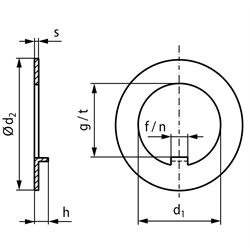 Sicherungsbleche DIN 462 für Nutmuttern DIN 1804, Stahl, Technische Zeichnung