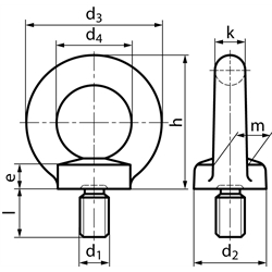 Ringschrauben DIN 580, Stahl verzinkt, geschmiedet, Technische Zeichnung