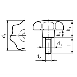 Sterngriffschrauben GV ähnlich DIN 6336 aus Thermoplast, Technische Zeichnung