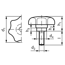 Sterngriffschrauben TE ähnlich DIN 6336 aus Thermoplast, Technische Zeichnung