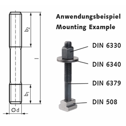 Stiftschrauben DIN 6379 für T-Nuten-Muttern, Technische Zeichnung
