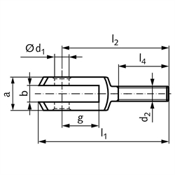 Gabelköpfe DIN 71752 mit Außengewinde, Stahl verzinkt, Technische Zeichnung