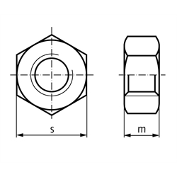 Sechskantmuttern DIN 934 mit metrischem Gewinde, linksgängig, Technische Zeichnung