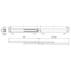 Auszugschienensatz DS 2330 DL Schienenlänge 300mm Edelstahl, Technische Zeichnung