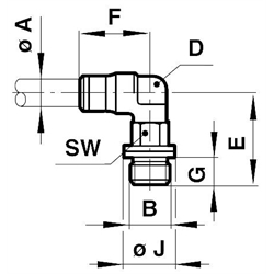 Drehbare Winkel-Einschraubverbindung 90° mit O-Ring, Technische Zeichnung