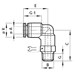 Drehbare Winkel-Einschraubverschraubungen mit konischem Gewinde, Technische Zeichnung