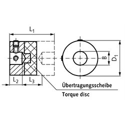 Drehstarre Kupplungen HZ mit Sackloch, Stellschraubenausführung, Technische Zeichnung