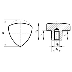 Dreikantgriffe aus Edelstahl, Technische Zeichnung