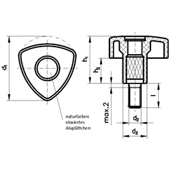 Dreikantgriffschrauben aus Thermoplast, Technische Zeichnung