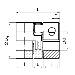 Klemmnabe für elastische Kupplung RNKC kurz spielfrei Baugröße 28 Außendurchmesser 65mm Länge 38,5mm Bohrung 28mm, Technische Zeichnung