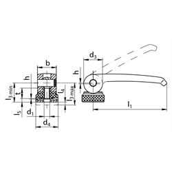 Exzenterspanner 927 mit Innengewinde Form A (verstellbar), Technische Zeichnung