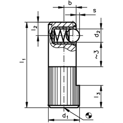 Federndes Seitendruckstück 2214 12 x 35 Form E einseitig starker Federdruck Automatenstahl brüniert , Technische Zeichnung