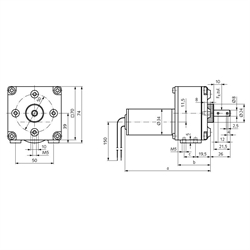 Gleichstrommotor 12 V und 24 V für Getriebe GE/I, Technische Zeichnung