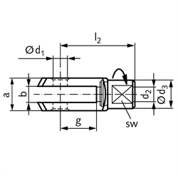 Gabelköpfe DIN 71752 Stahl verzinkt, drehbar, Technische Zeichnung