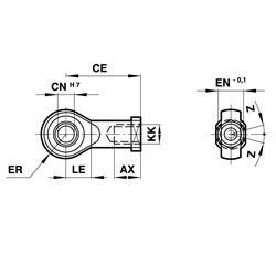Gelenkkopf DIN ISO 8139 mit Kugelgelenk, Technische Zeichnung