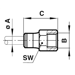 Gerade Aufschraubverbindung, zylindrisches Gewinde, Technische Zeichnung
