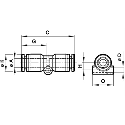Gerade Durchgangsverbindung Rohr-Außendurchmesser 6mm , Technische Zeichnung