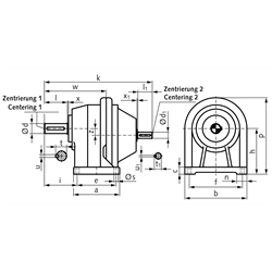 Stirnradgetriebe BT1 Größe 5 i=7,18 Bauform B3 (Betriebsanleitung im Internet unter www.maedler.de im Bereich Downloads), Technische Zeichnung