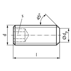 Gewindestift ISO 4026 (ex DIN 913) mit Innensechskant und Kegelstumpf Stahl 45H M5 x 25mm, Technische Zeichnung