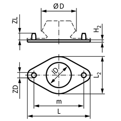 Gummiunterlagen für Maschinenfüße mit ovalem Flansch, Technische Zeichnung